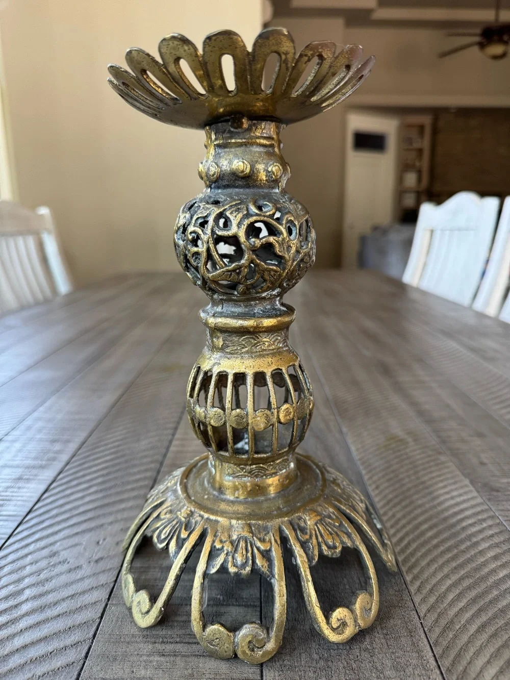 Vintage Brass Single Ornate Candle Holder